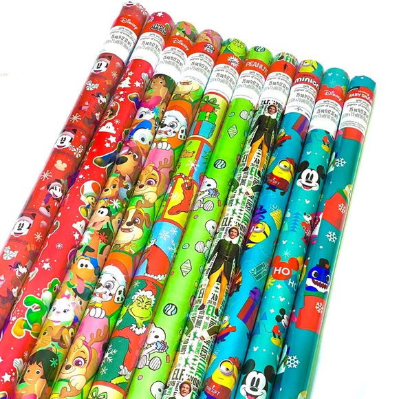 10 ROLLS OF LICENSED CHARACTERS WRAPPING PAPER